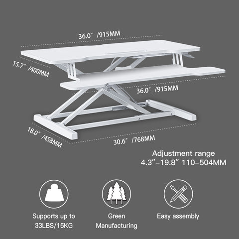 Stand up desk converter - Large (36 inch) - White